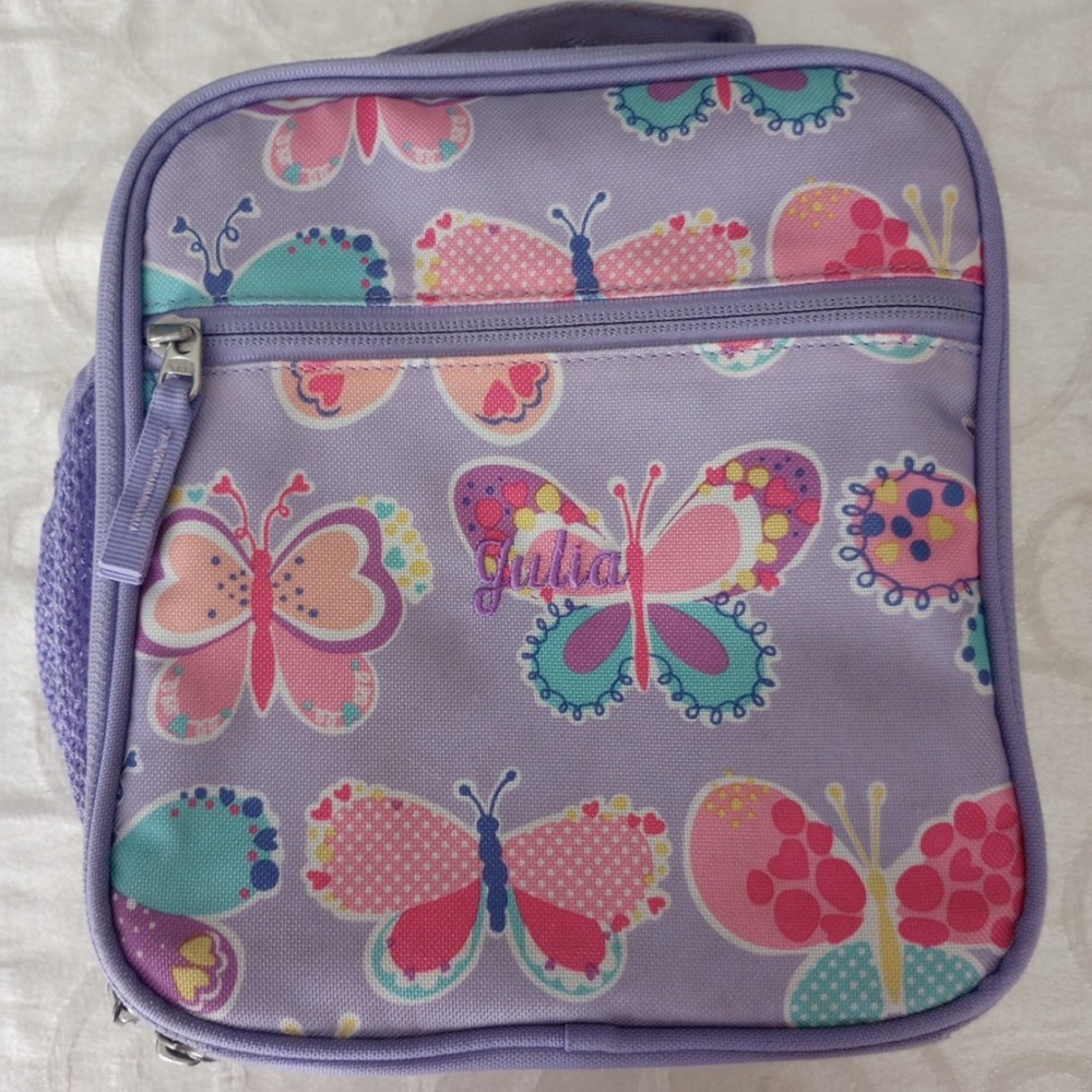 Pottery Barn Kids Mackenzie Classic Lunch Bag Purple w/butterflies “Julia”